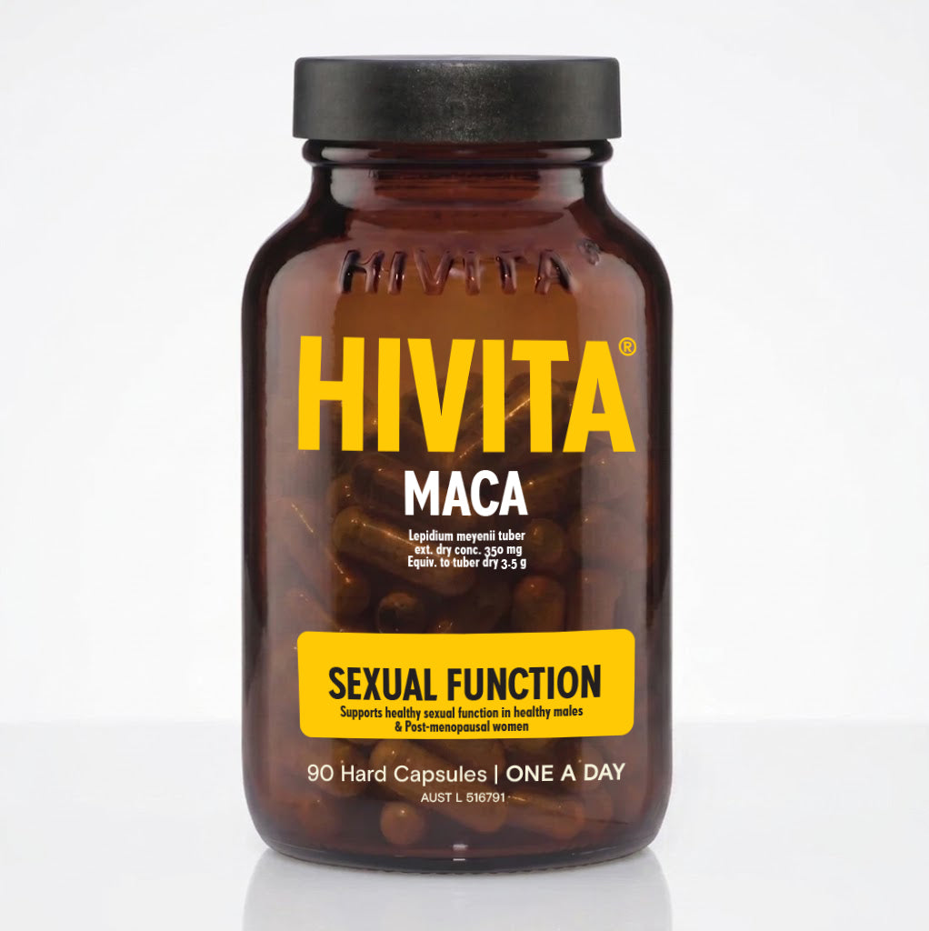 HIVITA Maca supplement bottle on a white background