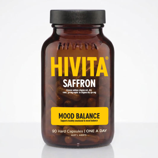 HIVITA Saffron supplement bottle on a white background